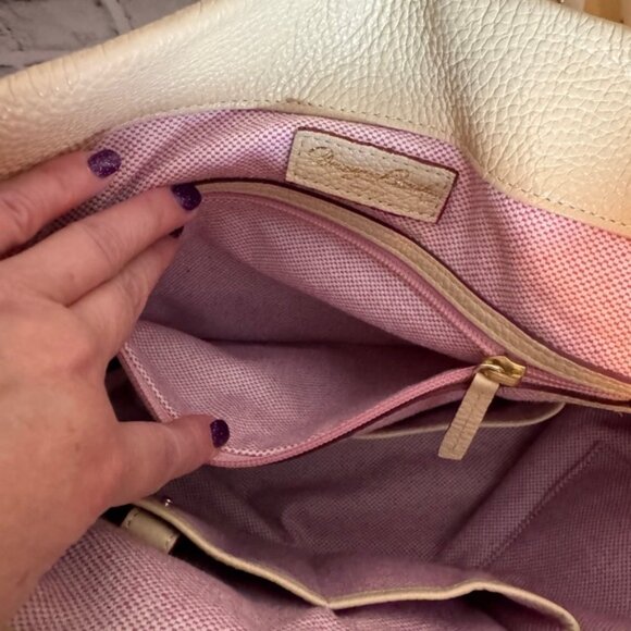 Dooney & Bourke Bone Pebble Leather Logo Lock Large Shoulder Purse Handbag - Picture 9 of 13